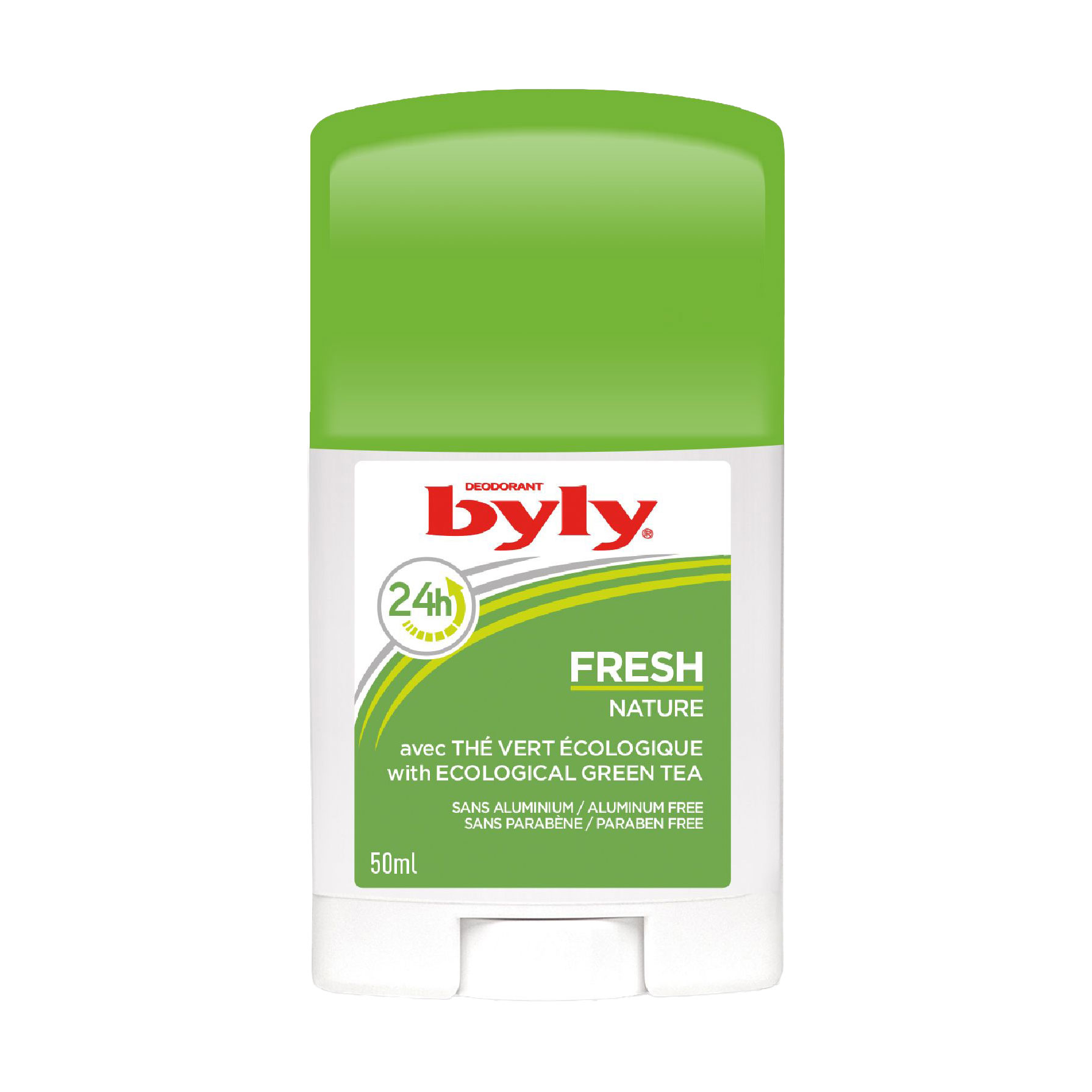 Дезодорант-стік Byly Fresh Nature 24h без алюмінію, з мятою та зеленим чаєм, 50 мл